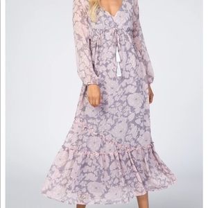 Pink and gray chiffon Swiss dot dress -medium